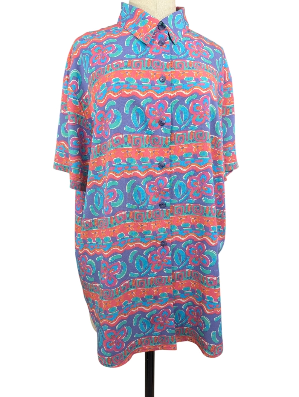 Vintage Sigrid Olsen Pastel Block Print Rayon Button Up Shirt. Large